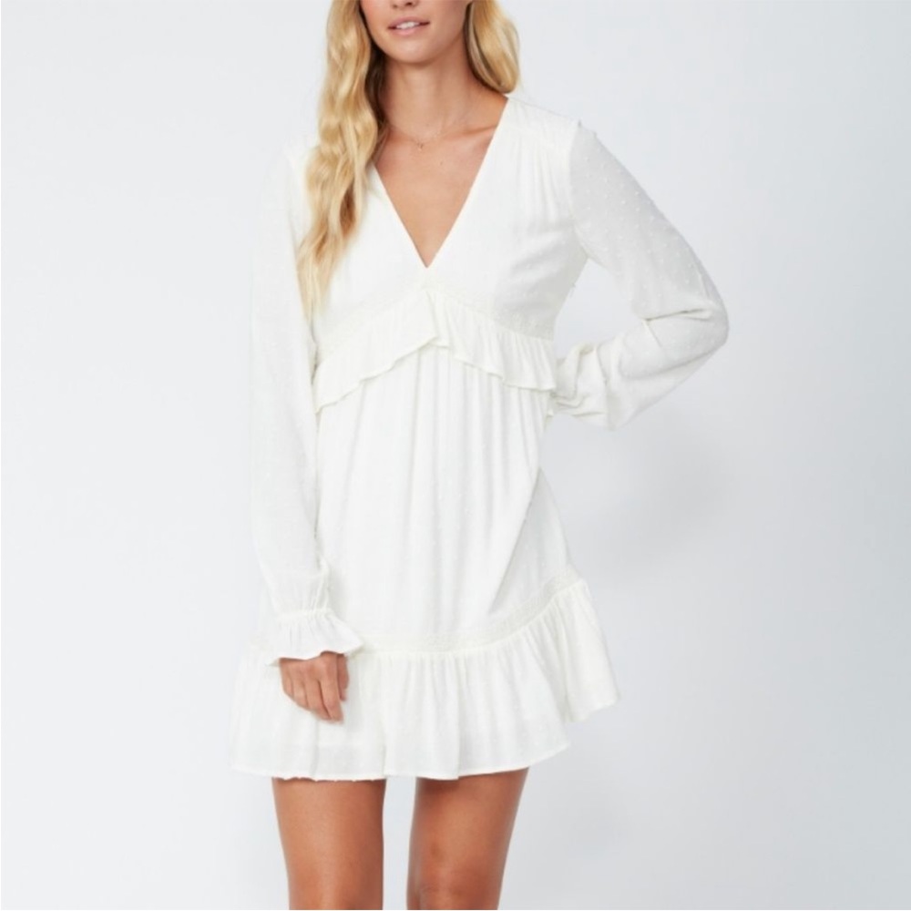 PAIGE Ivory Textured V-Neck Ruffle Mini Dress